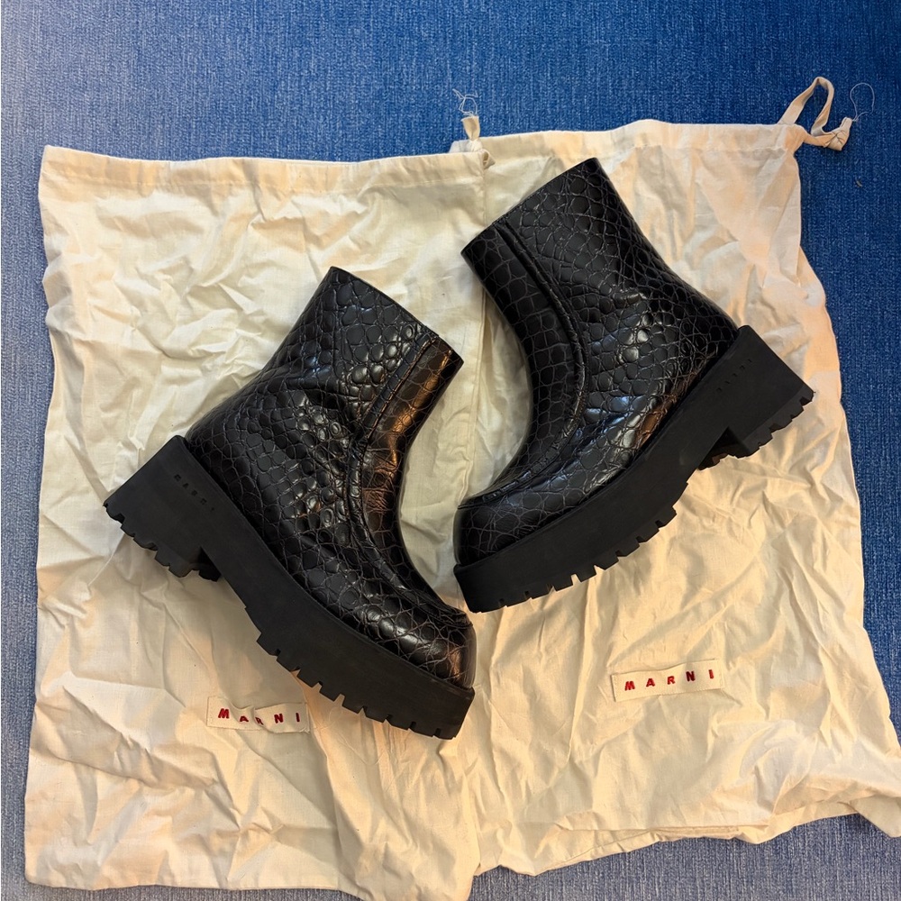 Marni Black Croc-Embossed Boots